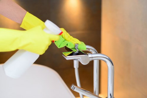 Technician wearing PPE during carpet cleaning